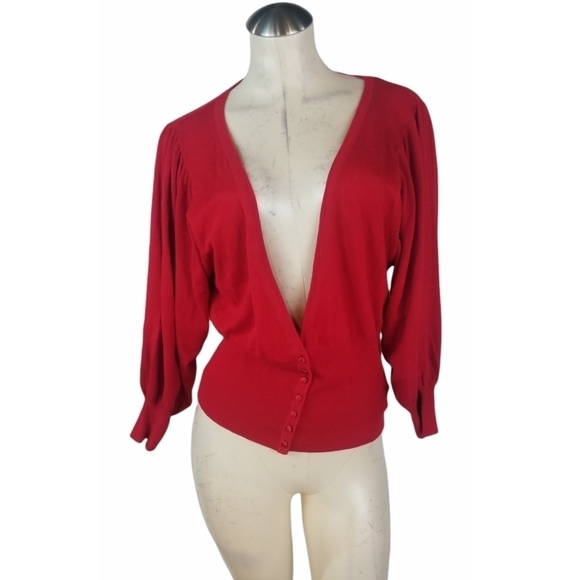F&F Size 12 Red Cardigan Sweater Bishop Sleeves - Picture 1 of 7